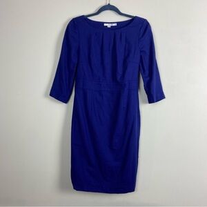 Boden blue pleeted 3/4 sleeve wool blend dress, size 8R